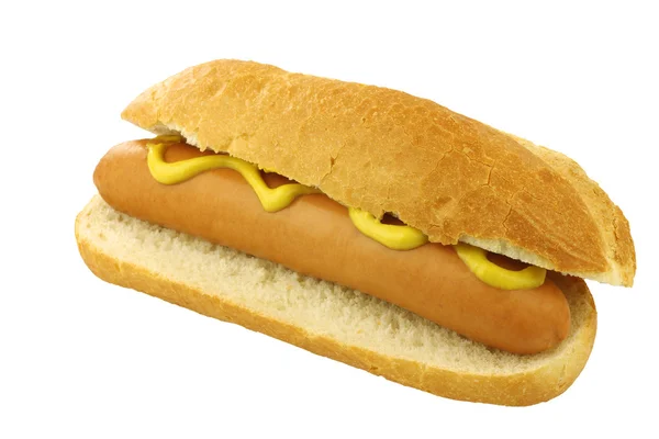 Un hot dog fraîchement fait maison avec de la moutarde — Photo