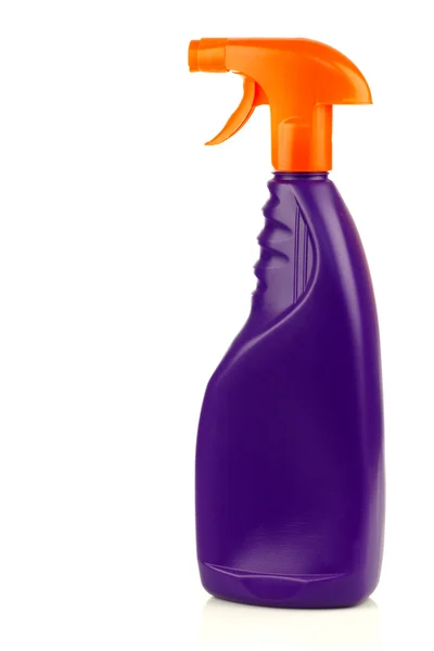 Lila flaska med rengöring vätska och en orange keps — Stockfoto