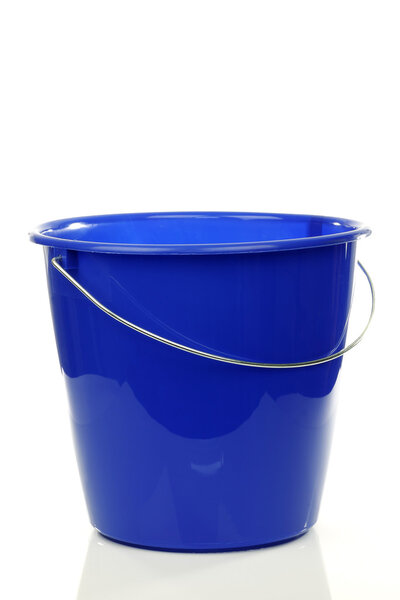 Empty blue plastic household bucket