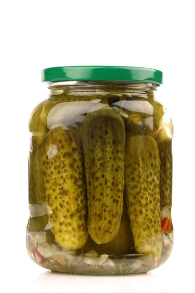 A glass jar with seasoned pickles — Stok fotoğraf