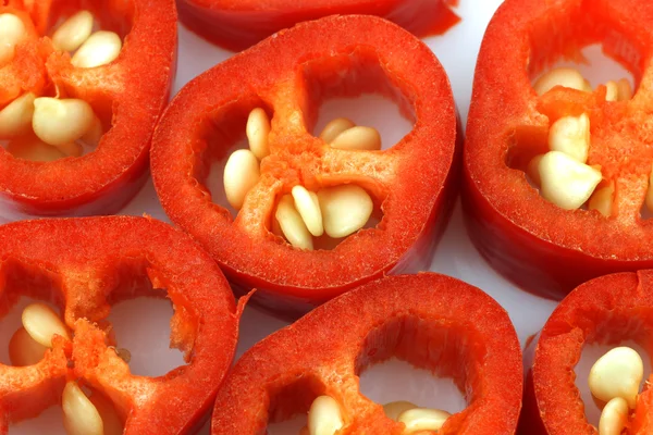 stock image Cut red hot chili peppers (Capsicum)