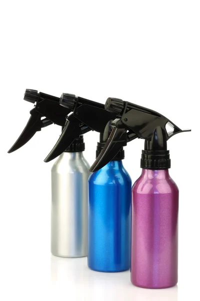Üç renkli metal Sprey şişeleri — Stok fotoğraf