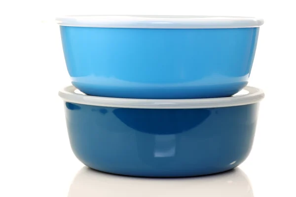 Blue plastic containers for food storage — Stock Photo, Image