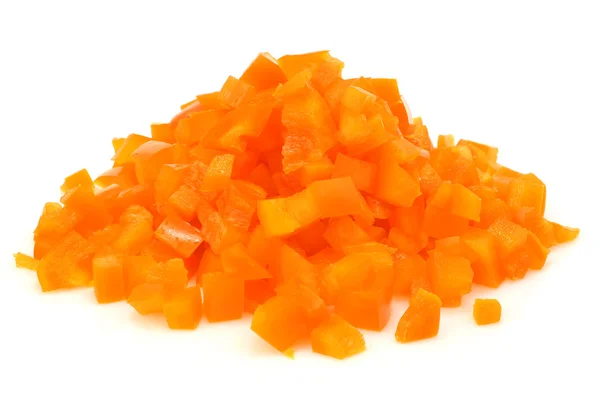 Bando de pedaços cortados de pimentão laranja — Fotografia de Stock