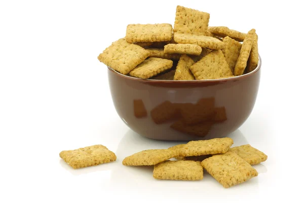 stock image Delicious Dutch mini cookies in a brown bowl