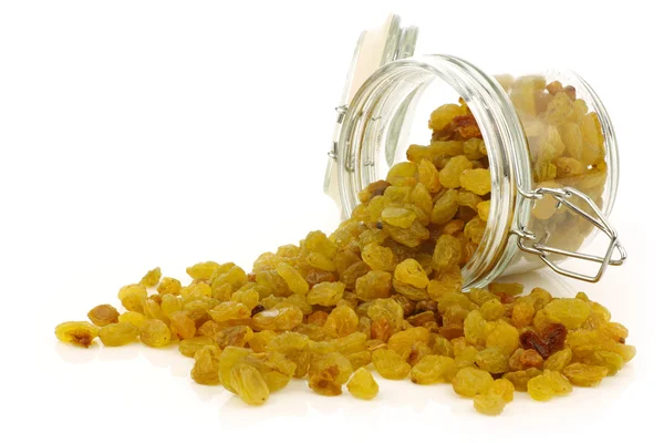 stock image Dried white raisins in a glass jar