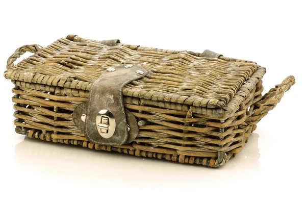 Woven basket with leather and metal lock — Stock Photo, Image