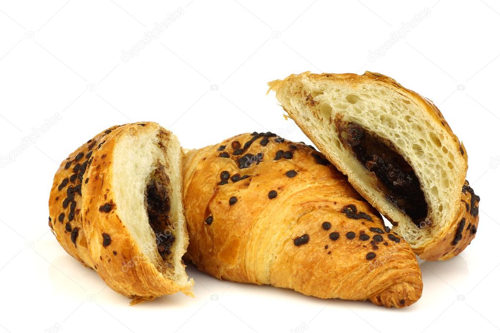 Chocolate sprinkled and filled fresh croissants