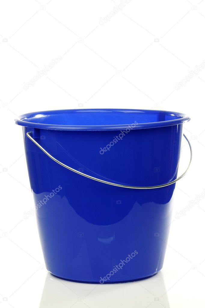 Empty blue plastic household bucket