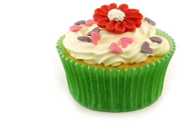 Homemade cupcake with candy flowers — Stock Photo, Image