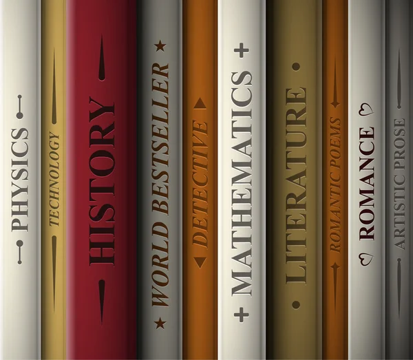 Boeken van verschillende genres — Stockvector