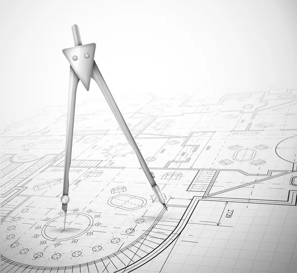 Architekturplan mit Kompass — Stockvektor