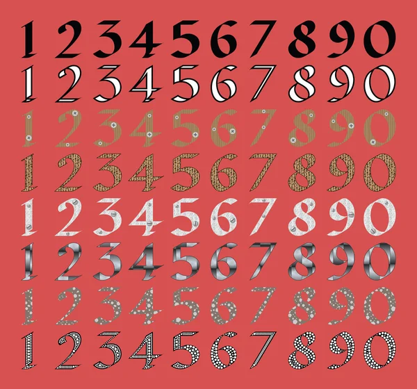 Conjunto de números caligráficos con diferentes rellenos — Vector de stock