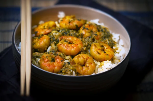 Curry Prawns with Rice - Macro and Black background 11