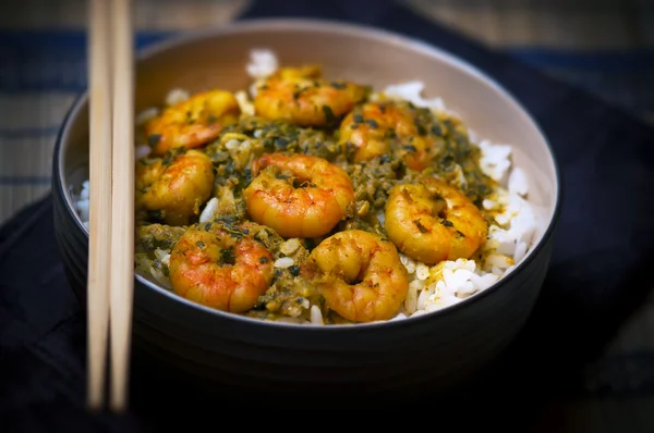 stock image Curry Prawns with Rice - Macro and Black background 11