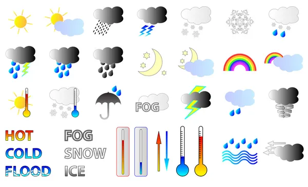 Ikony předpověď počasí — Stockový vektor