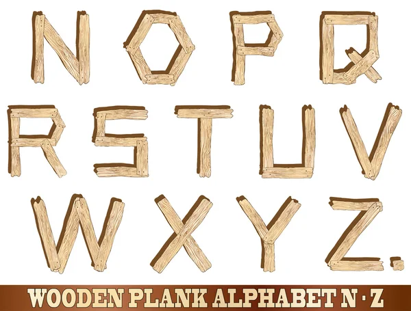 Alfabeto de madera del tablón N a Z — Archivo Imágenes Vectoriales