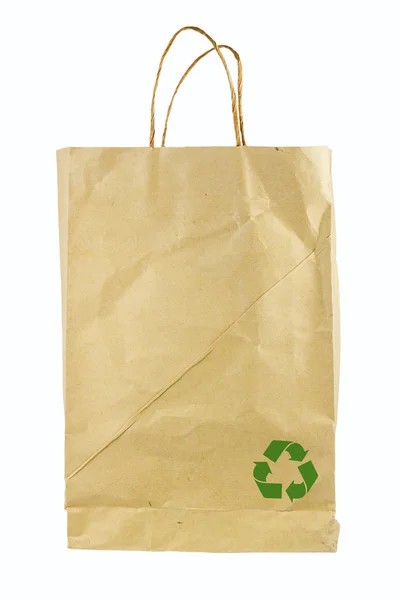 Beyaz zemin üzerine koruma co izole yeniden kullanılabilir kağıt çanta — Stok fotoğraf