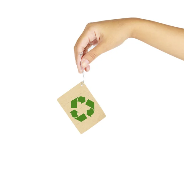 Kobiety wyselekcjonowane recyklingu papier etykiety. — Zdjęcie stockowe