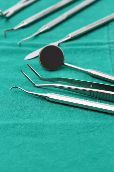 Set of metal medical equipment tools for teeth dental care — Stock Photo, Image