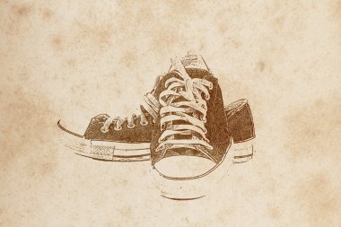 Old shoe drawing on old grunge paper (created and designed by p clipart