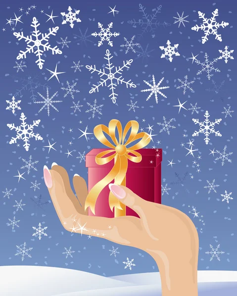 Χέρι με χριστουγεννιάτικο δώρο — Διανυσματικό Αρχείο