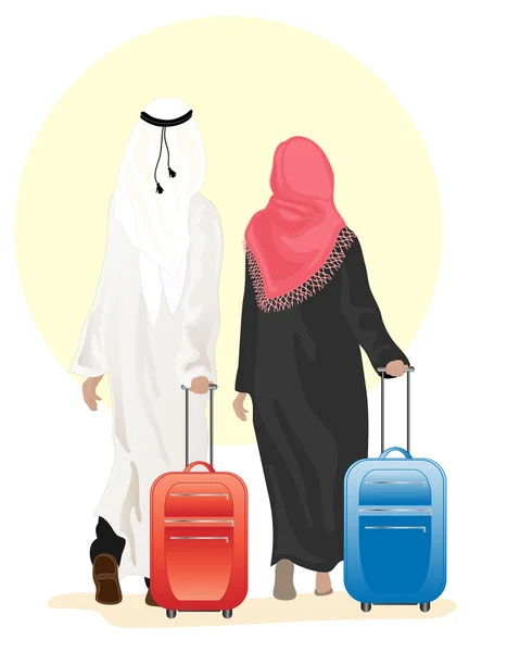 Arabiska par med resväska — Stock vektor