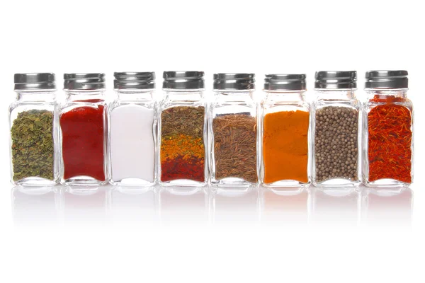 Eight jars of spices — Stock Photo, Image