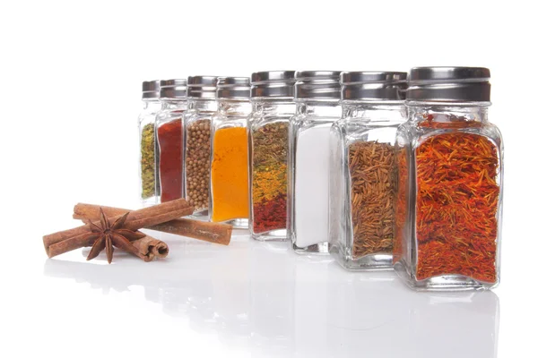Eight jars of spices — Stock Photo, Image