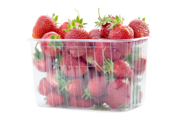 Fresh strawberries in plastic box — Stock Photo, Image