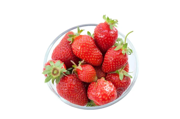 Fresh strawberries in a glass dish — Stock Photo, Image
