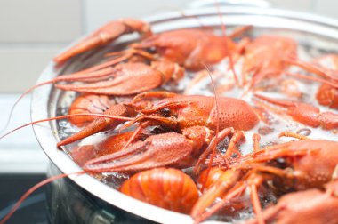 Crawfish cooking in a large pot clipart