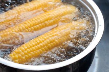 Corn boiling in pot clipart