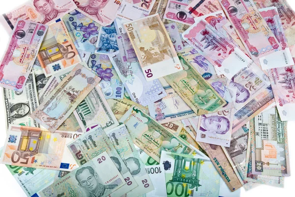 Валюты, деньги по всему миру, банкноты, обменный курс — стоковое фото