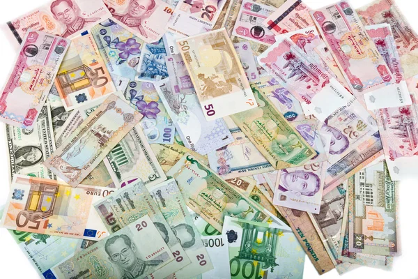 Valuta's, wereldwijd geld, bankbiljetten, wisselkoers — Stockfoto
