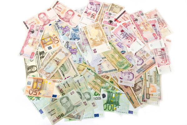 Currencies, worldwide money, banknotes, exchange rate
