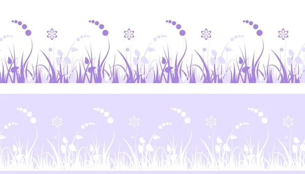 Bezszwowe wzory dekoracyjne trawy i kwiaty — Wektor stockowy
