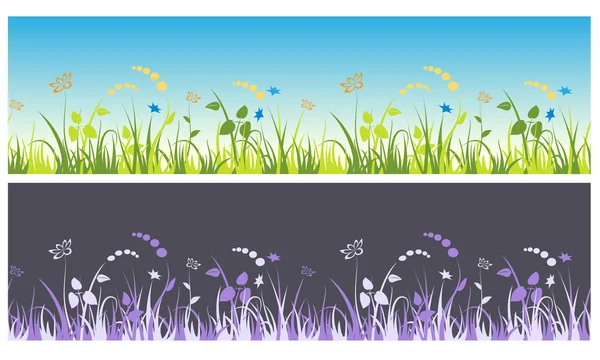 stock vector Seamless decorative grass and flowers patterns