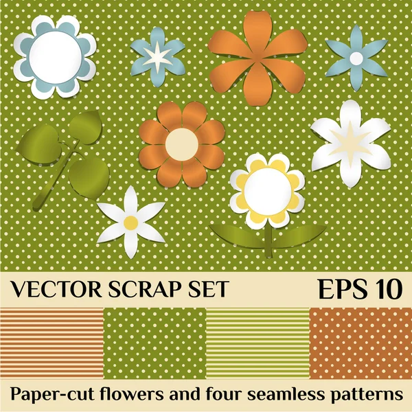 Kağıt-cur çiçekler ve Dikişsiz desen vektör hurda set — Stok Vektör