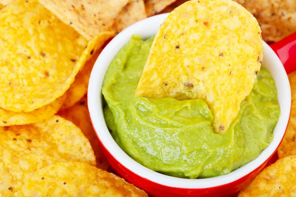 stock image Chip in Guacamole Macro