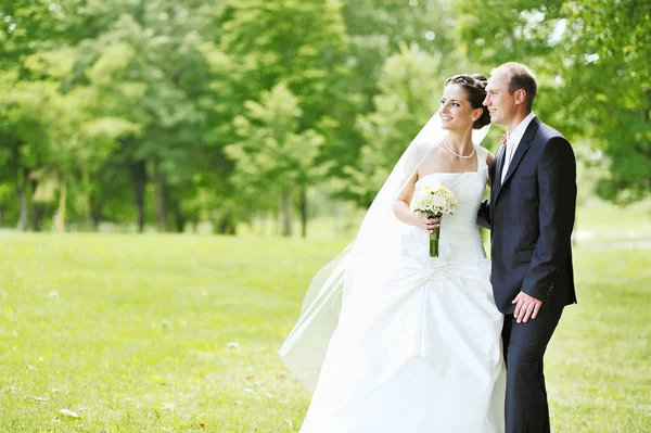 Svatební pár venku — Stock fotografie