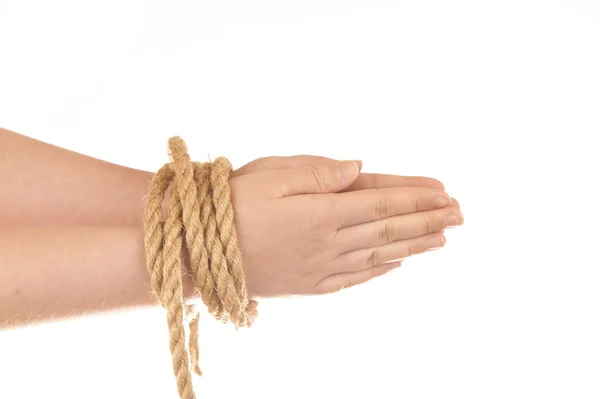 Hands tied with natural hemp — Stock Photo, Image