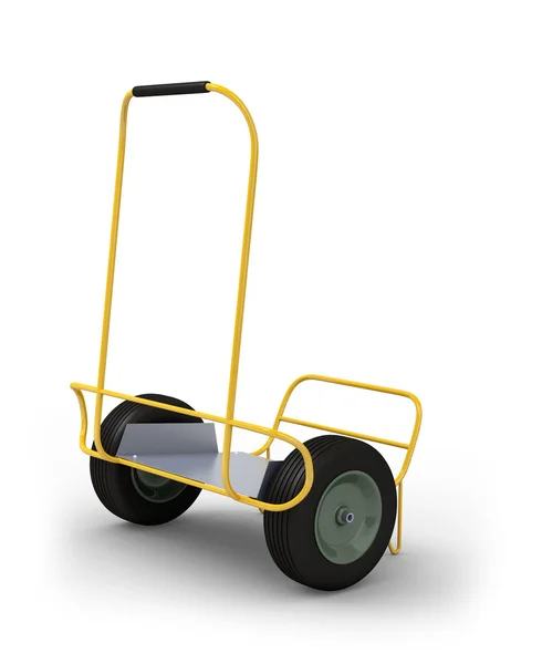 Yellow hand cart isolated 3d model — Stock Photo, Image