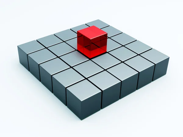 Cubes with one red cube isolated 3d model — Stock Photo, Image