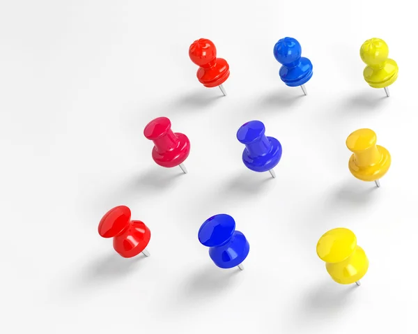 Kleurrijke pushpins geïsoleerde 3D-modellen — Stockfoto