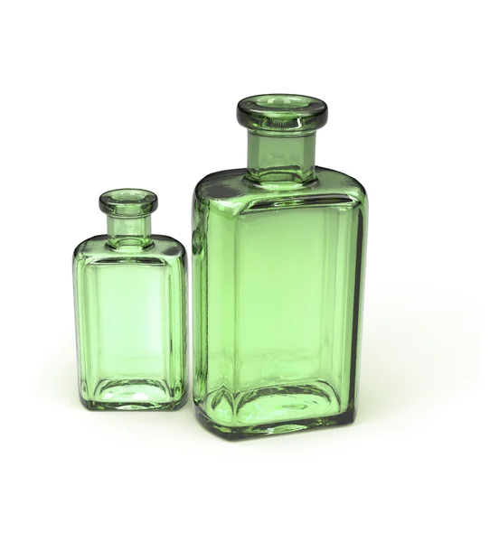 Old green bottles isolated on white 3d model — Stock Photo, Image