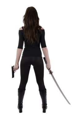 Young woman with katana (4) clipart