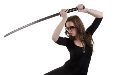 Young woman with katana (2) clipart