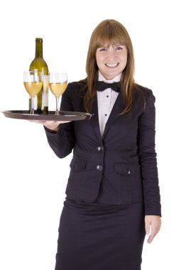 Waitress with a tray of wineglasses clipart