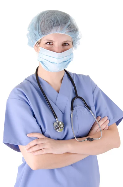 Genç hemşire stetoskop ile — Stok fotoğraf